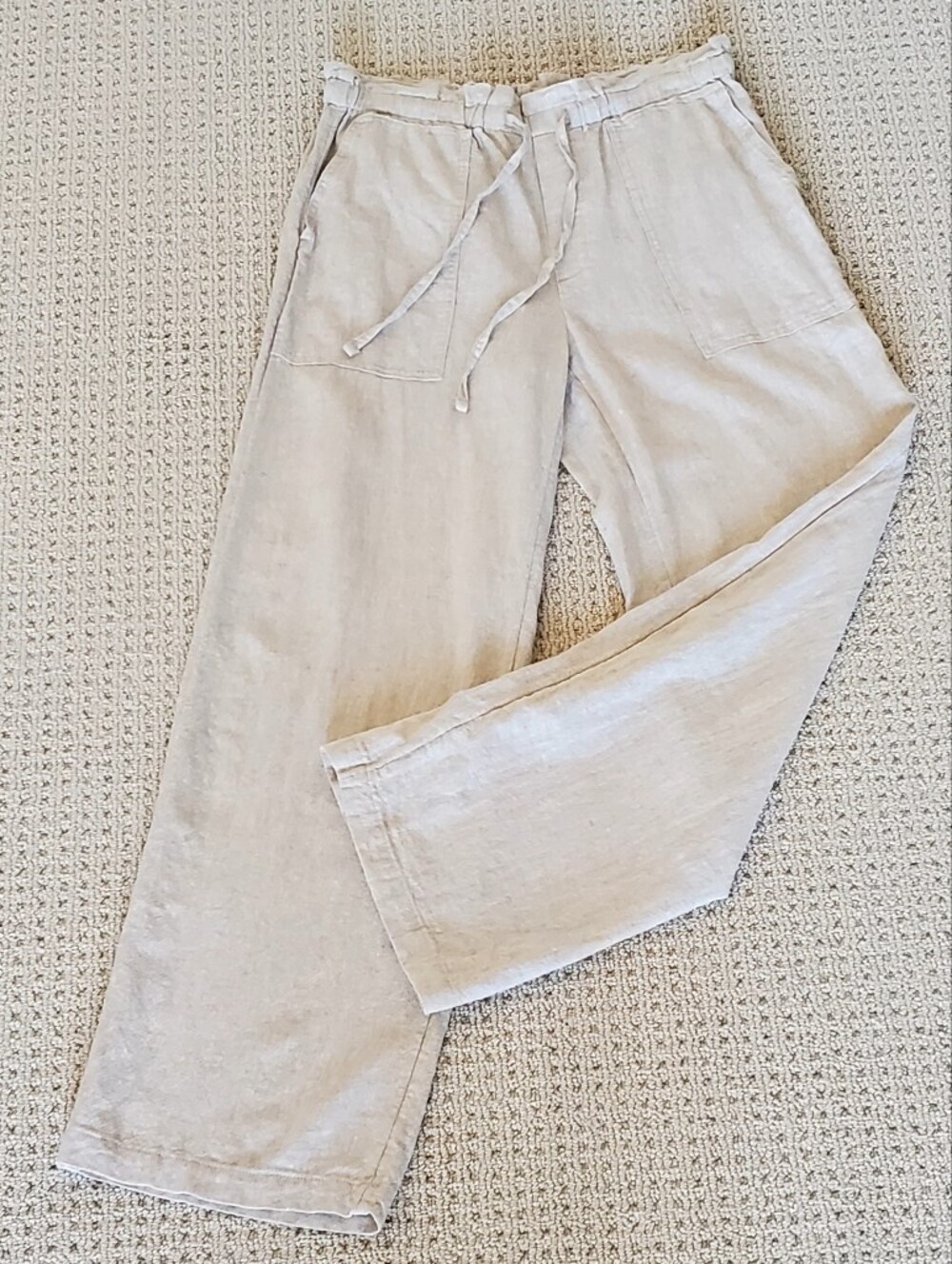 J. Crew Linen Blend Mid-Rise Pull-On Straight Flax Pants, Small Tall, EUC